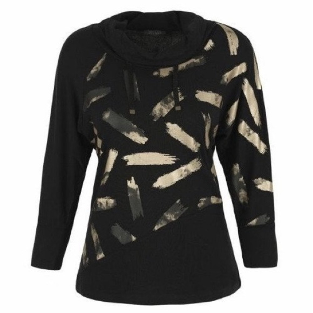 Dolcezza Stylish Black and Gold Women's Cowl Neck Top